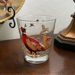 Vintage Libbey Pheasants Whiskey Glass 4” Cabin Hunting Den Lakeside ManCave Bar
